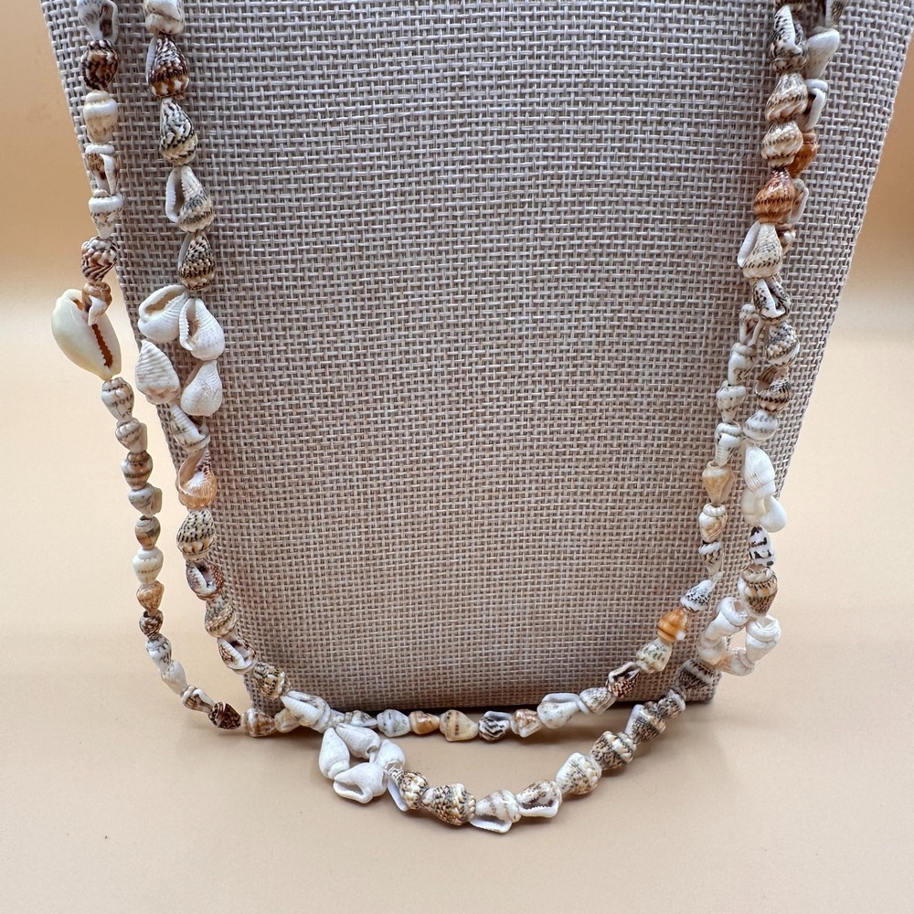 2 Pc Natural Seashell Necklace Set Long Boho Beach Layering Vintage Coastal